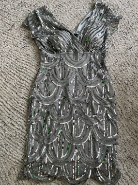 MARINA silver  Sequin Mini Dress with fish skin like pattern 8